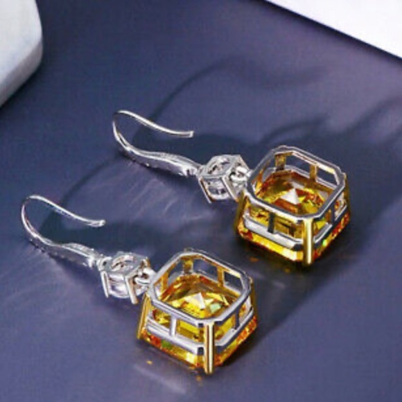New Sterling silver citrine diamond earrings - Picture 3 of 7